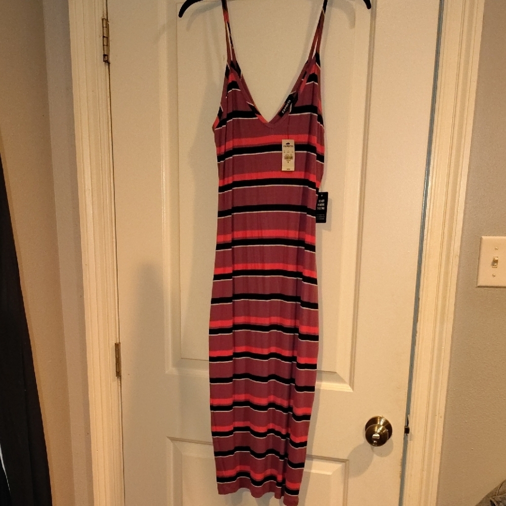 Express Pink and Purple Sleeveless Bodycon Midi Dress